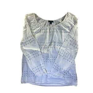 Women’s TALBOTS White Long Sleeve Polka Dots Blouse Size M